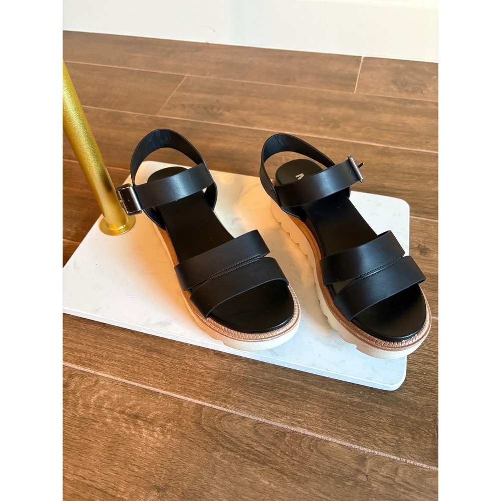 MIA Black Platform Sandals Women 7.5 Strappy Sawtooth Sole Buckle Ankle Strap